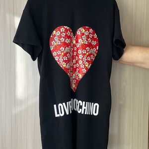 Love Moschino Black Tee with Floral Red Heart